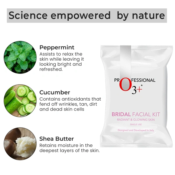 O3+ Professional Bridal Facial Kit 60g + 69ml for Radiant Glowing Skin | Hyaluronic Acid, Glycolic Acid & Niacinamide | Salon Like Facial for All Skin Types