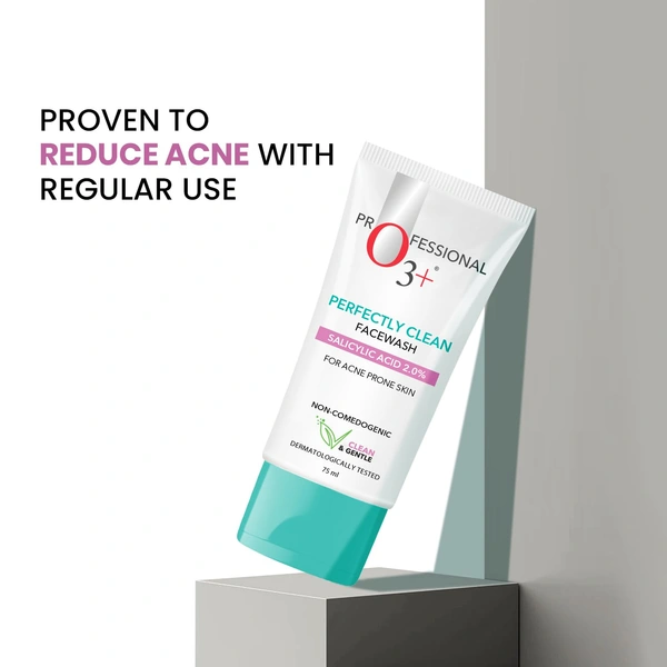 O3+ Professional Face Wash 2% Salicylic Acid  Perfectly Clean 75ml  | Deep Pore Cleanse, Acne Control, and Clear Skin Solution for Oily and Acne-Prone Skin