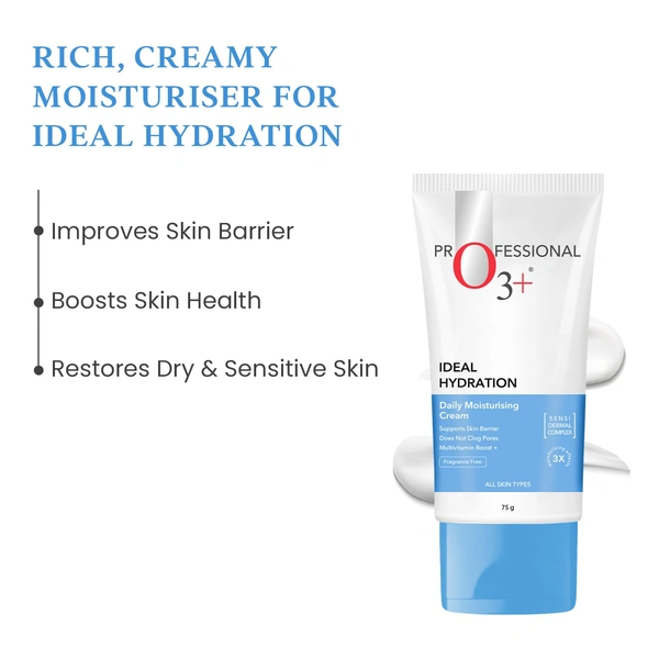 O3+ Professional O3+  Professional Moisturizer Cream 75g with Hyaluronic Acid | Intense Hydration, Skin Plumping, and Nourishing Moisturizer for All Skin Types"