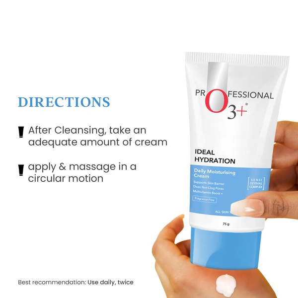 O3+ Professional O3+  Professional Moisturizer Cream 75g with Hyaluronic Acid | Intense Hydration, Skin Plumping, and Nourishing Moisturizer for All Skin Types"