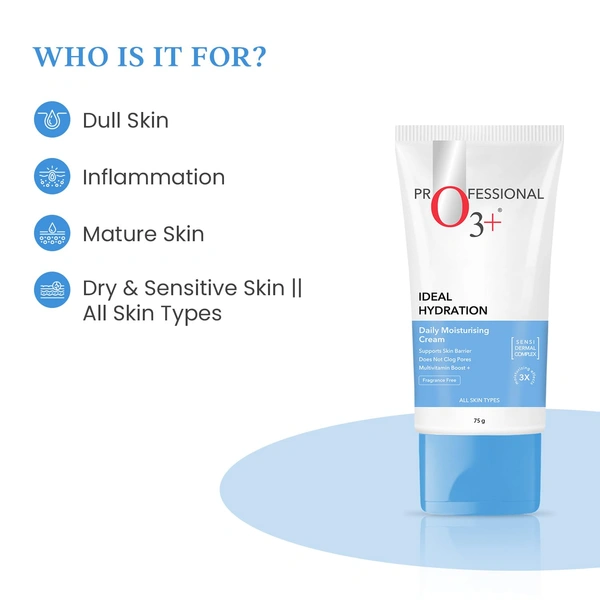 O3+ Professional O3+  Professional Moisturizer Cream 75g with Hyaluronic Acid | Intense Hydration, Skin Plumping, and Nourishing Moisturizer for All Skin Types"