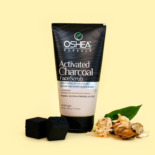 Oshea Herbals Activated Charcoal Face Scrub 120g | Deep Cleansing & Blackhead Removal | Skin Detox & Paraben-Free | Antioxidant-Rich Exfoliator for All Skin Types