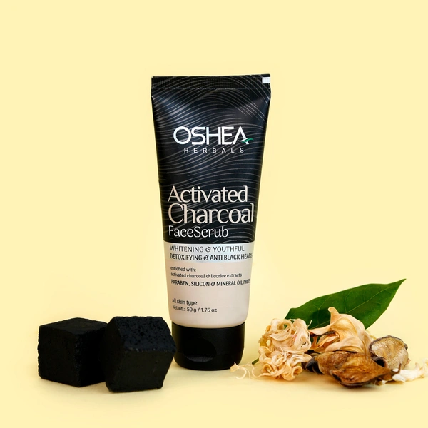 Oshea Herbals Activated Charcoal Face Scrub 50g | Deep Cleansing & Blackhead Removal | Skin Detox & Paraben-Free | Antioxidant-Rich Exfoliator for All Skin Types
