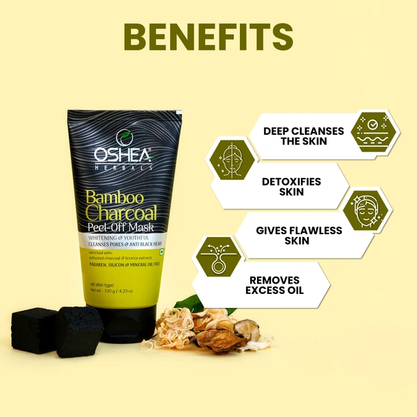 Oshea Herbals Bamboo Charcoal Peel-Off Mask 50g | Deep Cleansing & Blackhead Removal | Pore Detox, Oil Control & Skin Brightening for a Clear | Radiant Complexion