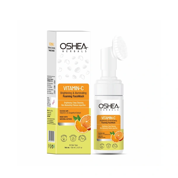 Oshea Herbals Brightening & Illuminating Foaming Facewash 150ml | Vitamin C & Grapefruit Extract | Removes Impurities, Deep Cleansing, Radiant Glow for All Skin Types