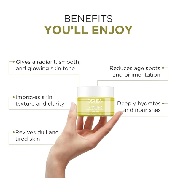 Oshea Herbals Brightening & Skin Illuminating Face Cream 50g | With Mulberry Extract & Vitamin C | Hydrates, Reduces Age Spots, Improves Texture & Brightens Skin