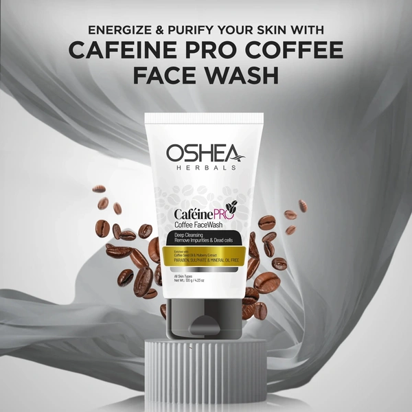 Oshea Herbals Cafeine Pro Coffee Face Wash 120g | Enriched with Coffee Seed Oil & Mulberry Extracts | Gently Cleanses, Removes Impurities, Brightens & Refreshes Skin