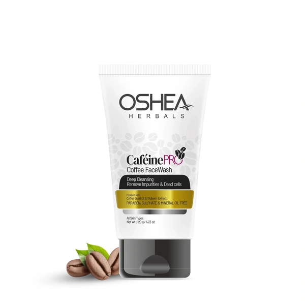Oshea Herbals Cafeine Pro Coffee Face Wash 120g | Enriched with Coffee Seed Oil & Mulberry Extracts | Gently Cleanses, Removes Impurities, Brightens & Refreshes Skin