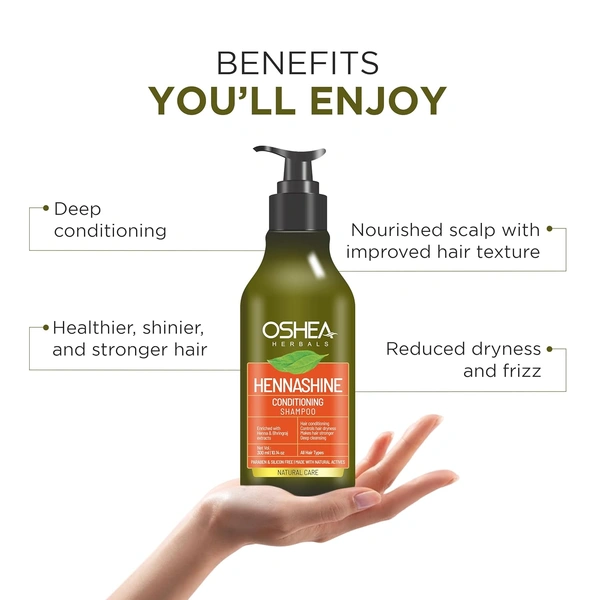 Oshea Herbals Heenashine Conditioning Shampoo 500ml | Deep Cleansing & Conditioning | Controls Dryness, Strengthens Hair | Enriched with Henna & Bhringraj Extracts