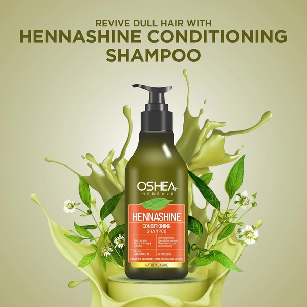 Oshea Herbals Heenashine Conditioning Shampoo 500ml | Deep Cleansing & Conditioning | Controls Dryness, Strengthens Hair | Enriched with Henna & Bhringraj Extracts