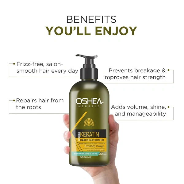 Oshea Herbals Keratin Hair Repair Shampoo 300ml | Strengthens & Repairs Damaged Hair | Smooth, Shiny & Frizz-Free | Deep Nourishment with Keratin Protein | For Men & Women