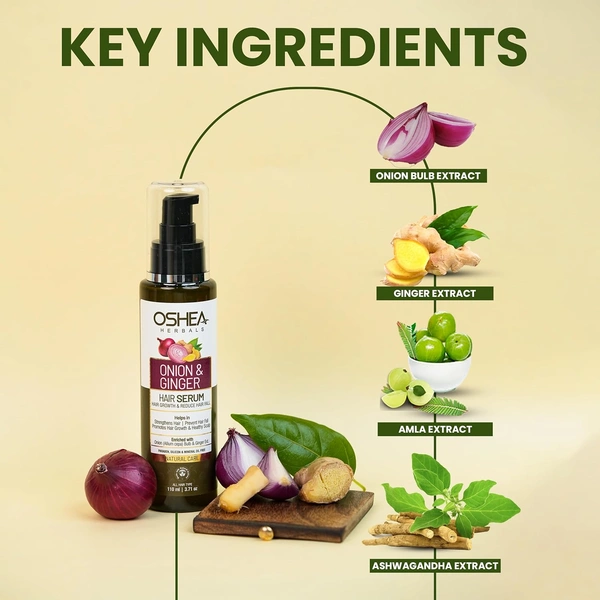 Oshea Herbals Natural Hair Growth Serum 110 ml, with Onion Bulb & Ginger Extracts | Strengthens Hair & Prevents Hair Fall | Promotes Growth for Healthy Scalp & Fuller Strands