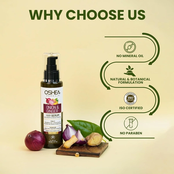 Oshea Herbals Natural Hair Growth Serum 110 ml, with Onion Bulb & Ginger Extracts | Strengthens Hair & Prevents Hair Fall | Promotes Growth for Healthy Scalp & Fuller Strands