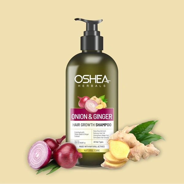 Oshea Herbals Natural Hair Growth Shampoo 300ml | With Onion Bulb & Ginger Extract | Controls Hairfall, Deep Nourishment & Promotes Healthy Hair Growth | Men & Women