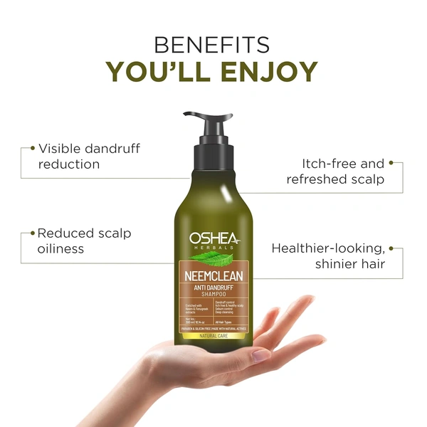 Oshea Herbals Neemclean Anti Dandruff Shampoo 500ml | With Neem & Fenugreek | Controls Dandruff, Relieves Itchy Scalp | Paraben & Silicon Free, For Men & Women