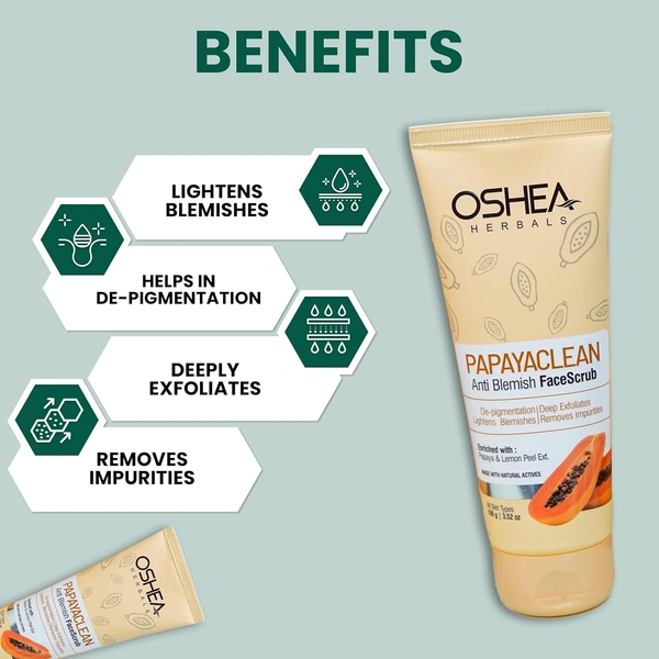 Oshea Herbals Papayaclean Anti Blemish Face Scrub 100g | De-pigmentation | Lighten Blemish | Deep Exfoliates | Remove impurities