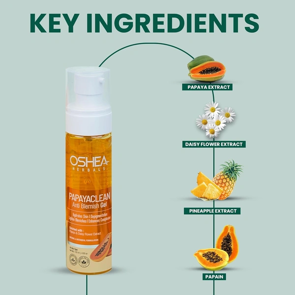 Oshea Herbals Papayaclean Anti Blemish Gel for All Skin Types 120ml | Hydrate Skinn & De-pigmentation | Lighten blamishes | Enhance Complexion
