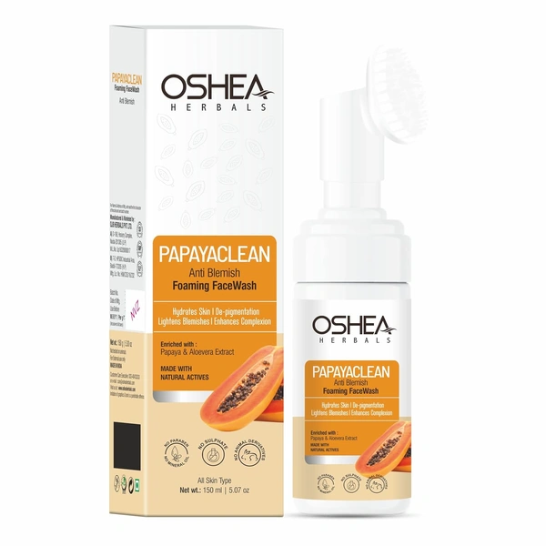 Oshea Herbals Papayaclean Anti Blemishes Foaming Face Wash 150gm | Enriched with Papaya Extract & Vitamin E | Lightens Blemishes & Hydrates Skin | Enhances Complexion &  Helps in De-pigmentation