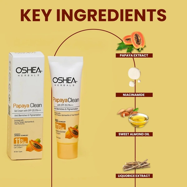 Oshea Herbals Papayaclean Multipurpose Gel Cream 18gm | Enriched with Papaya Extract & Vitamin E | Anti Blemishes & Pigmentation |Reduce Acen &  Primple | Reduce Taining & Dark Spots