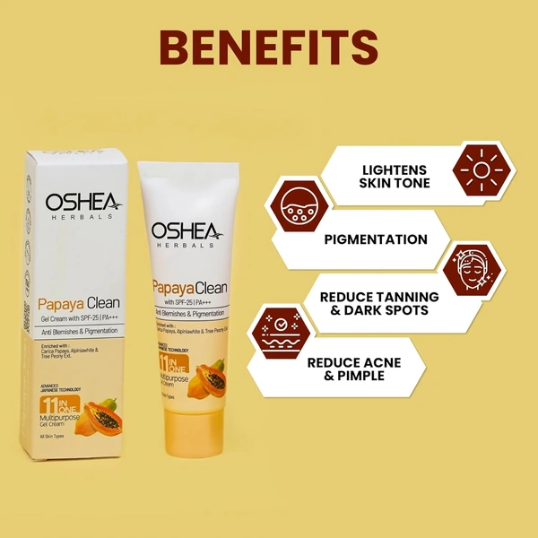 Oshea Herbals Papayaclean Multipurpose Gel Cream 18gm | Enriched with Papaya Extract & Vitamin E | Anti Blemishes & Pigmentation |Reduce Acen &  Primple | Reduce Taining & Dark Spots