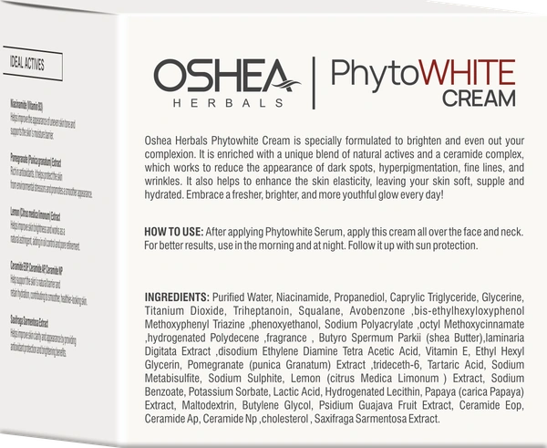 Oshea Herbals PhytoWHITE Brightening & Lightening Cream with SPF 25 PA+ 50g | Whitening Boost | UV Protection | Evens Skin Tone & Radiant Glow | Herbal Daily Moisturizer