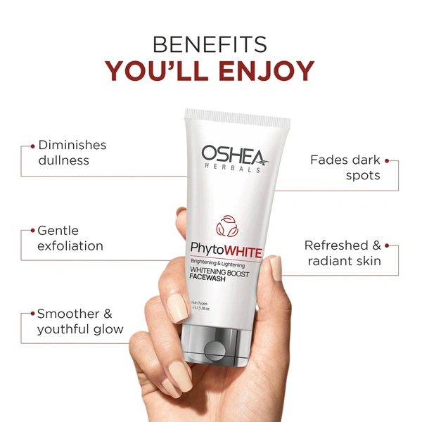 Oshea Herbals PhytoWHITE Brightening & Lightening Face Wash 100ml | Whitening Boost Formula | Deep Cleanse | Glowing Skin | Natural Extracts | RadiantFresh Look