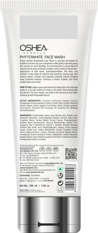 Oshea Herbals PhytoWHITE Brightening & Lightening Face Wash 100ml | Whitening Boost Formula | Deep Cleanse | Glowing Skin | Natural Extracts | RadiantFresh Look