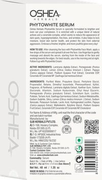 Oshea Herbals PhytoWHITE Brightening & Lightening Serum 40ml| Whitening Boost FormulaFades Dark Spots | Evens Skin Tone | Radiant Glow | Lightweight | Herbal Skin Brightener