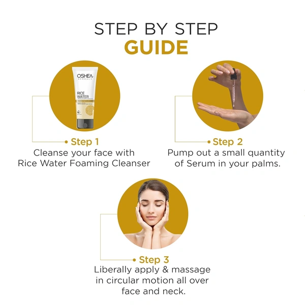 Oshea Herbals Rice Water Brightening Face Serum 30ml | Niacinamide & Squalane with Lemon, Pea & Chamomile Extracts | Hydrates, Evens Skin Tone & Minimizes Pores