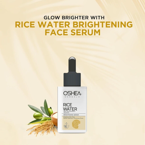 Oshea Herbals Rice Water Brightening Face Serum 30ml | Niacinamide & Squalane with Lemon, Pea & Chamomile Extracts | Hydrates, Evens Skin Tone & Minimizes Pores