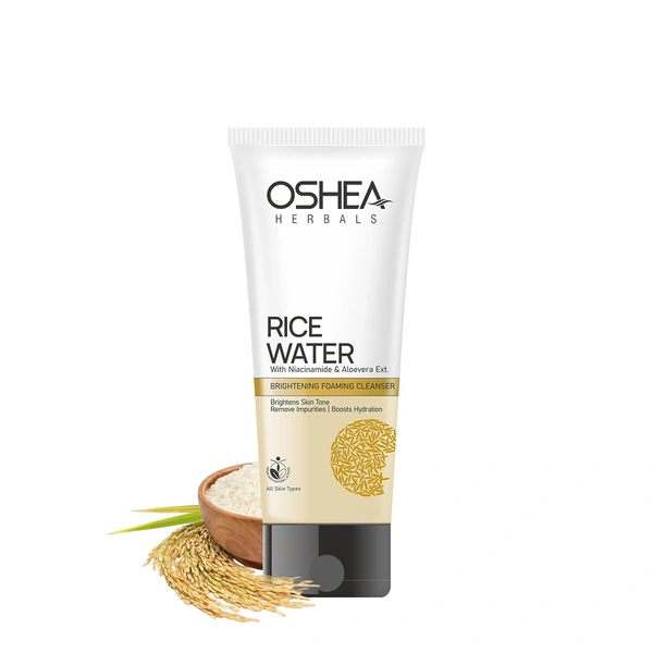 Oshea Herbals Rice Water Brightening Foaming Cleanser 100 ml | Niacinamide & Aloe Vera Face Wash | Removes Impurities, Boosts Hydration & Evens Skin Tone