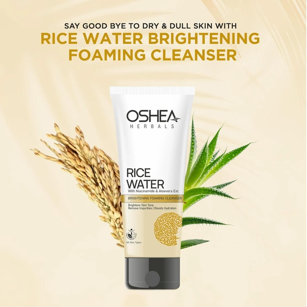 Oshea Herbals Rice Water Brightening Foaming Cleanser 100 ml | Niacinamide & Aloe Vera Face Wash | Removes Impurities, Boosts Hydration & Evens Skin Tone