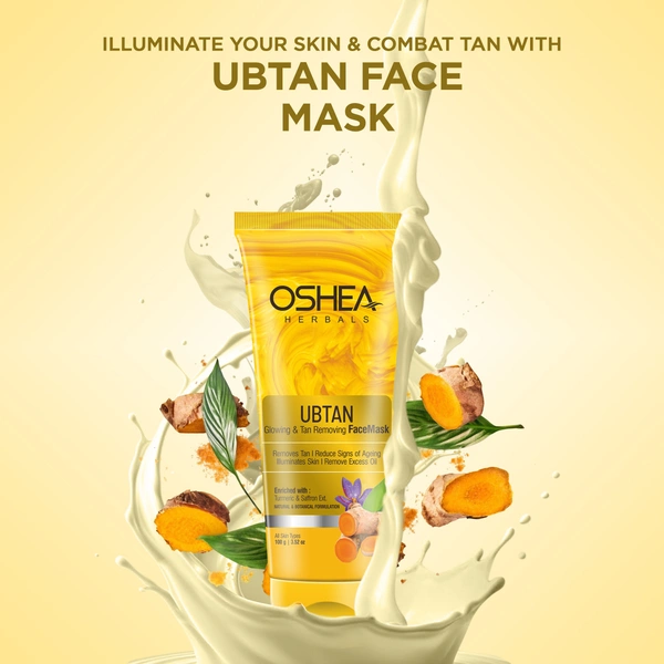 Oshea Herbals Ubtan Glowing & Tan Removing Face Mask 100g, with Turmeric Extract & Herbal Formula | Removes Tan, Repairs Sun Damage, Brightens & Revives Dull Skin