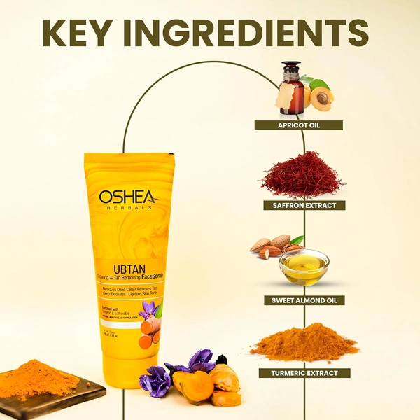 Oshea Herbals Ubtan Glowing & Tan Removing Face Scrub 100g | With Turmeric Extract & Herbal Formula | Exfoliates Dead Skin, Removes Tan, Repairs Sun Damage & Brightens Skin