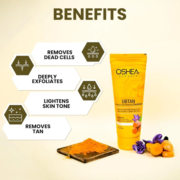 Oshea Herbals Ubtan Glowing & Tan Removing Face Scrub 100g | With Turmeric Extract & Herbal Formula | Exfoliates Dead Skin, Removes Tan, Repairs Sun Damage & Brightens Skin