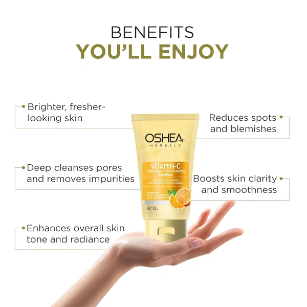 Oshea Herbals Vitamin C Brightening Facewash for Men & Women 150g | Deep Cleansing for Radiant Glow | Reduces Dark Spots & Blemishes | Enriched with Grapefruit Extracts
