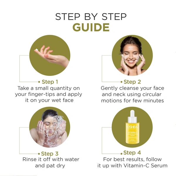 Oshea Herbals Vitamin C Brightening Facewash for Men & Women 150g | Deep Cleansing for Radiant Glow | Reduces Dark Spots & Blemishes | Enriched with Grapefruit Extracts