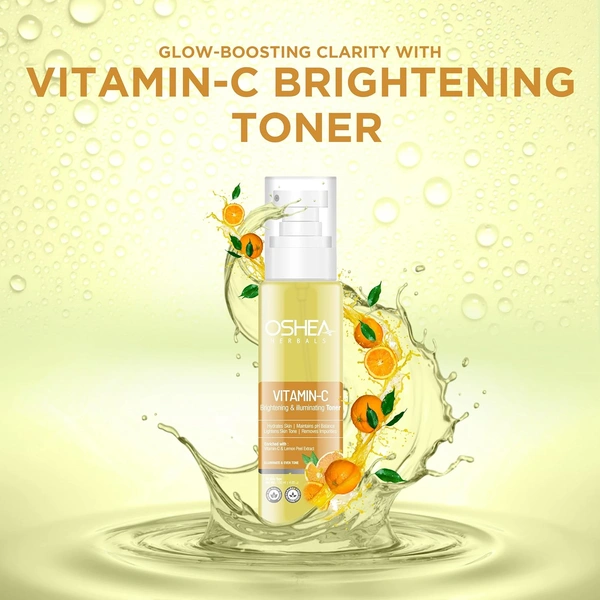 Oshea Herbals Vitamin C Brightening & Hydrating Skin Toner 120ml for All Skin Types | Purifies, Refreshes & Balances pH | Enriched with Lemon Peel Extract & Vitamin C for Radiant Skin