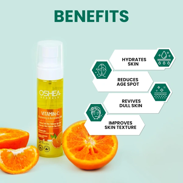 Oshea Herbals Vitamin C Brightening & Hydrating Skin Toner 120ml for All Skin Types | Purifies, Refreshes & Balances pH | Enriched with Lemon Peel Extract & Vitamin C for Radiant Skin