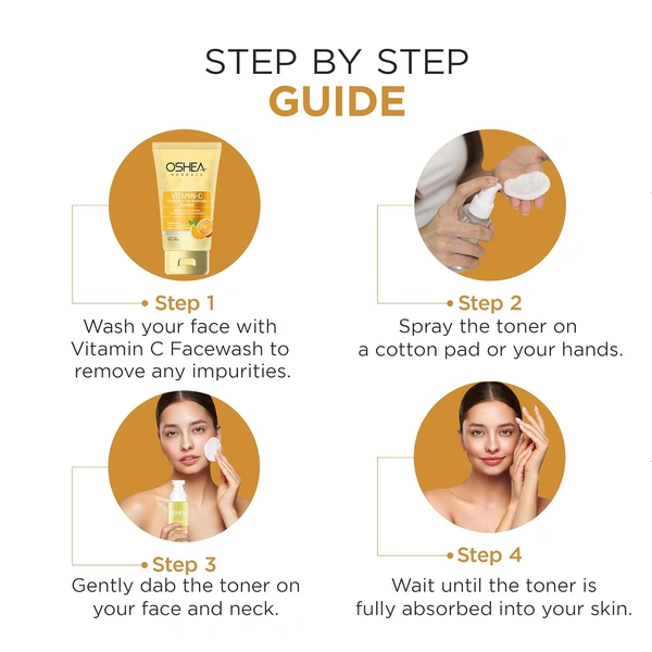 Oshea Herbals Vitamin C Brightening & Hydrating Skin Toner 120ml for All Skin Types | Purifies, Refreshes & Balances pH | Enriched with Lemon Peel Extract & Vitamin C for Radiant Skin