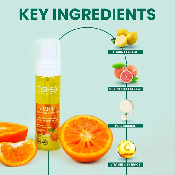Oshea Herbals Vitamin C Brightening & Illuminating Skin Toner 120ml | With Lemon Peel Extract & Vitamin C | Purifies, Refreshes, Balances pH & Restores Radiant Skin