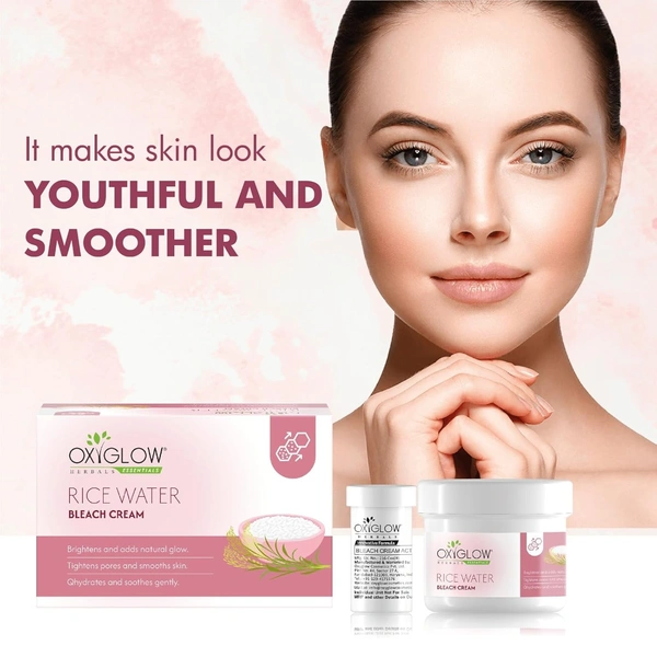 Oxygen Herbals Oxy Glow Herbals Rice Water Bleach Cream 50gm | Skin Brightening & Hair Lightening | Rice Water Extract for Radiant Glow | Smooth Even Tone | Salon Results at Home