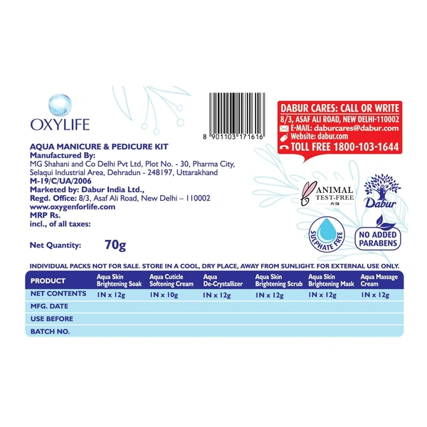 Oxylife Salon Professional Aqua Manicure & Pedicure Kit 70g | With Oxysphere Technology | Natural Ingredients | Sulphate & Paraben Free | Complete Skin & Nail Care