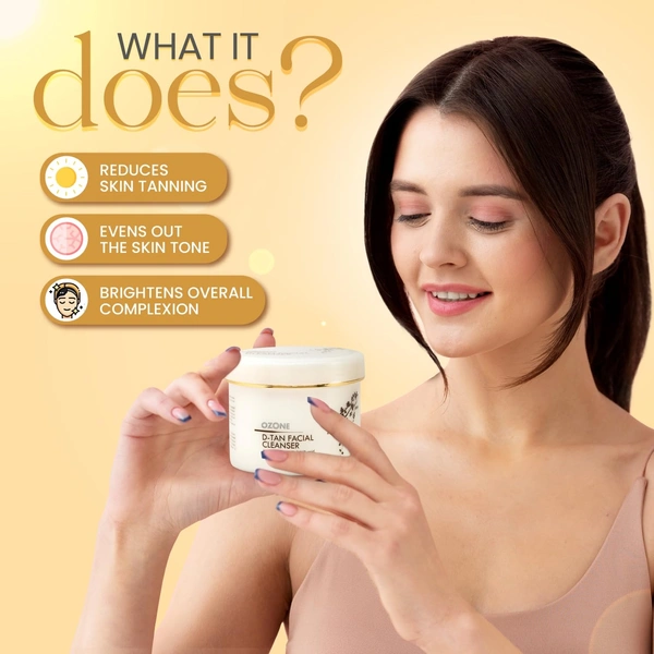 Ozone D-Tan Facial Cleanser 250g | Deep Cleansing & Tan Removal with Cucumber, Shea Butter & Milk | Soft, Smooth & Even Skin Tone | Reduces Skin Tanning | Suitable For All Skin Types