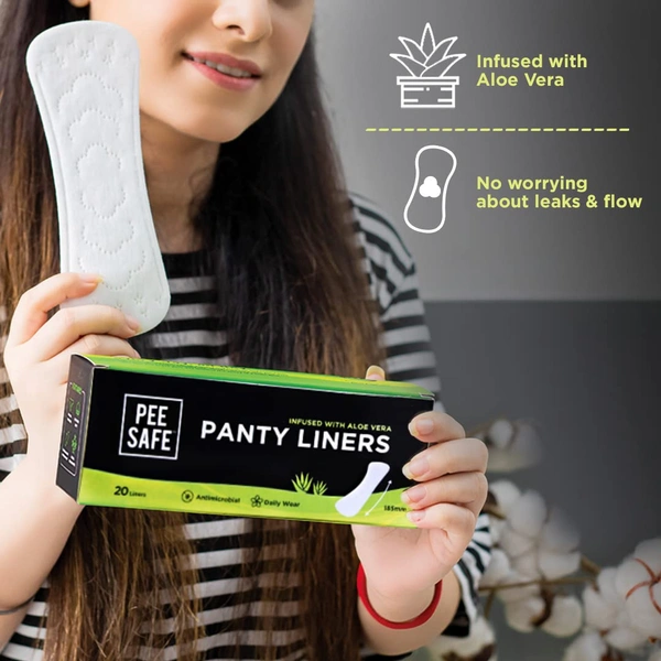 Pee Safe Aloe Vera Panty Liners for Daily Use, 20 Liners (Large Size, 185mm) | Infused with Aloe Vera for Ultimate Comfort  Freshness & Protection | Soft,  Breathable & Perfect for Everyday Use