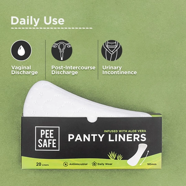 Pee Safe Aloe Vera Panty Liners for Daily Use, 20 Liners (Large Size, 185mm) | Infused with Aloe Vera for Ultimate Comfort  Freshness & Protection | Soft,  Breathable & Perfect for Everyday Use