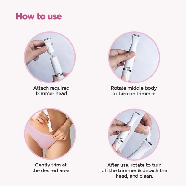 Peesafe PEESAFE Women Furr Rechargeable Multipurpose Trimmer for Eyebrows, Underarms, Legs & Bikini Line | Water Resistant | 45 Min Runtime | Soft on Skin | 1 Year Warranty