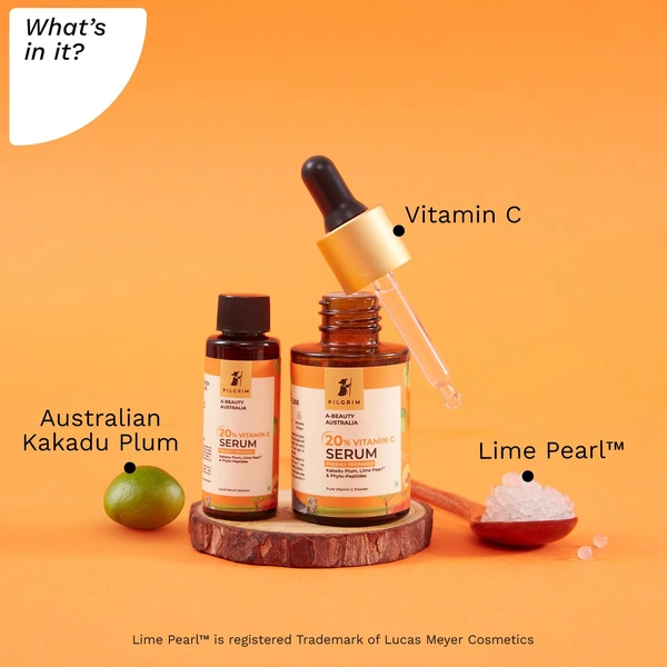 Pilgrim Vitamin C Serum 20%, 25ml | Brightens Skin, Reduces Dark Spots, and Boosts Collagen for a Youthful, Radiant Complexion with Potent Antioxidant Protection.