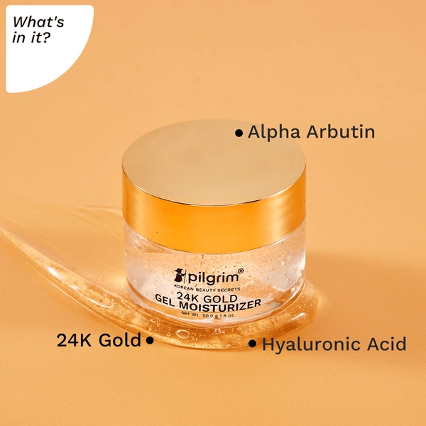 Pilgrim Moisturizer 24K Gold Gel, 50.0g | Hydrates, Enhances Radiance, and Reduces Fine Lines for a Youthful Glow.