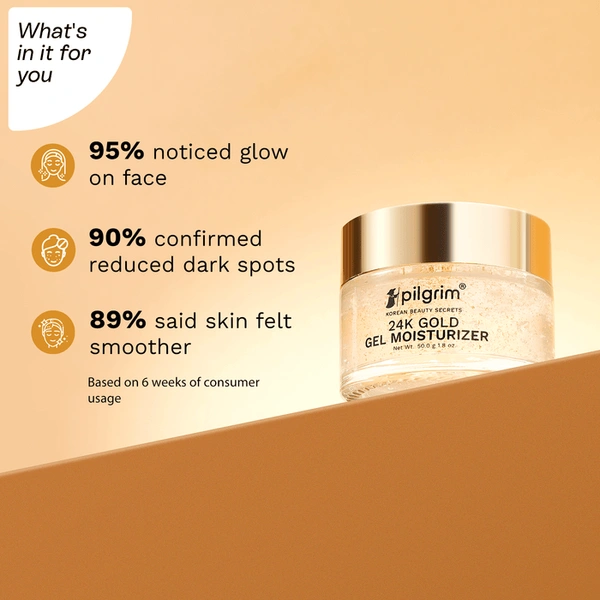 Pilgrim Moisturizer 24K Gold Gel, 50.0g | Hydrates, Enhances Radiance, and Reduces Fine Lines for a Youthful Glow.